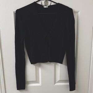 Garage Black Tie Ribbed Cardigan